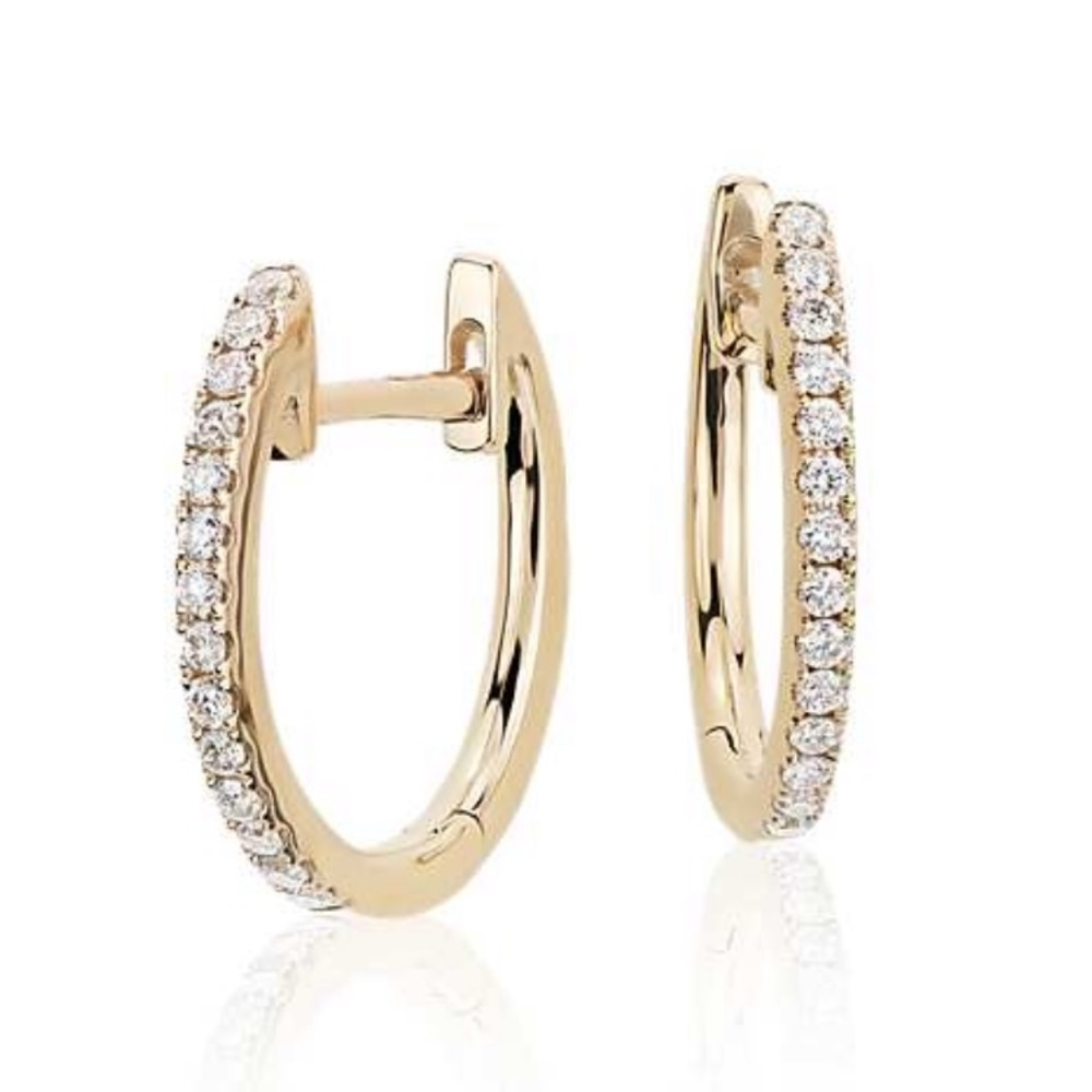 14K Yellow Gold Diamond Huggies